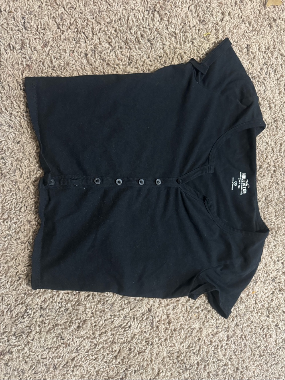 Hollister Black Graphic Baby Tee with White Logo